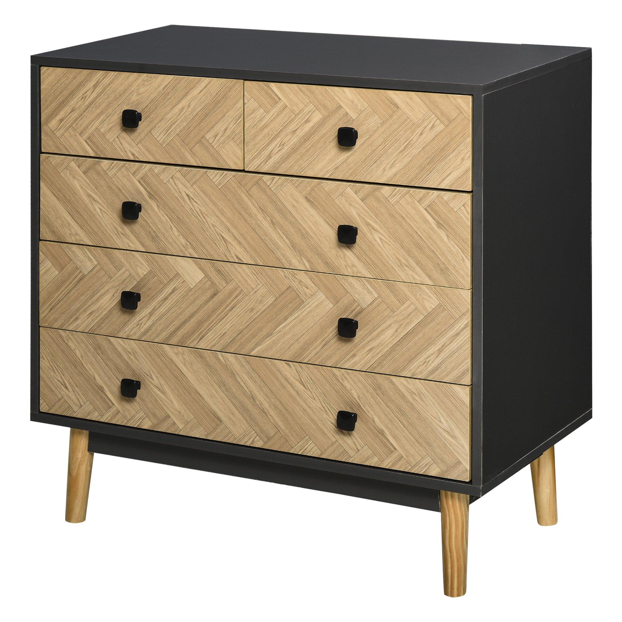 Wooden 5-Drawer Storage Cabinet Chest with Metal Handles Bedroom